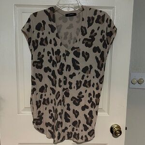 Stylish Leopard Print V-Neck Blouse - Brown and Black